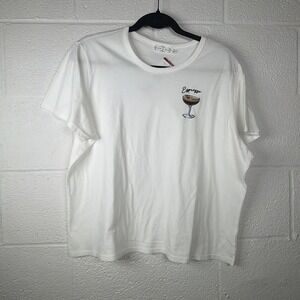 State of Mine Espresso Martini Baby Tee White Embroidered Cocktail Shirt NWT XL